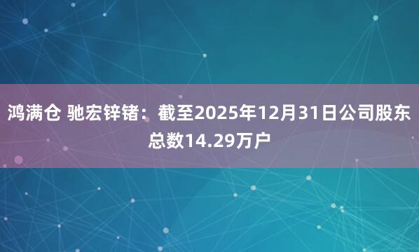 鸿满仓 驰宏锌锗：截至2025年12月31日公司股东总数14.29万户