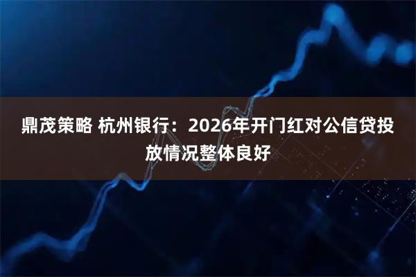 鼎茂策略 杭州银行：2026年开门红对公信贷投放情况整体良好
