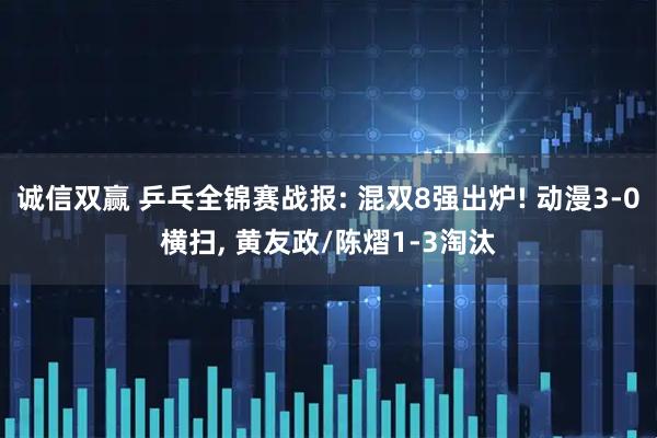 诚信双赢 乒乓全锦赛战报: 混双8强出炉! 动漫3-0横扫, 黄友政/陈熠1-3淘汰